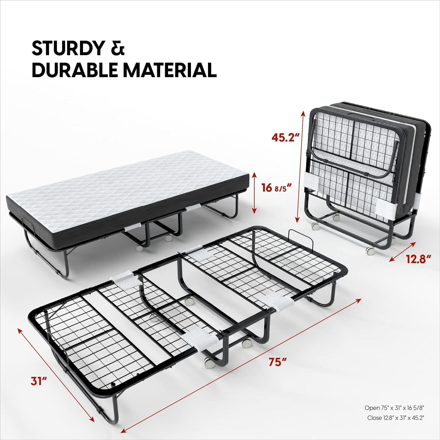 Cama plegable plegable con colchón para adultos