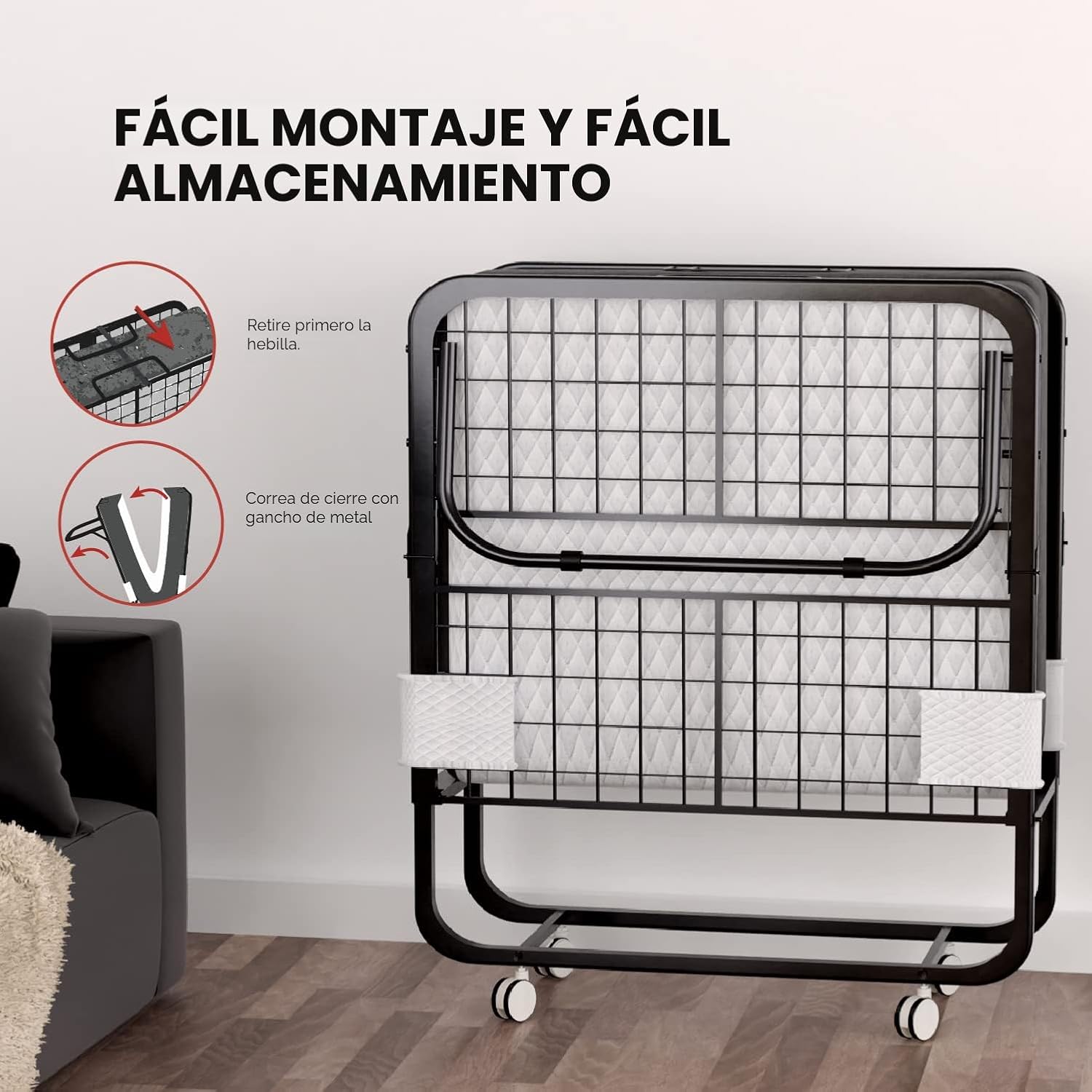 Cama plegable plegable con colchón para adultos