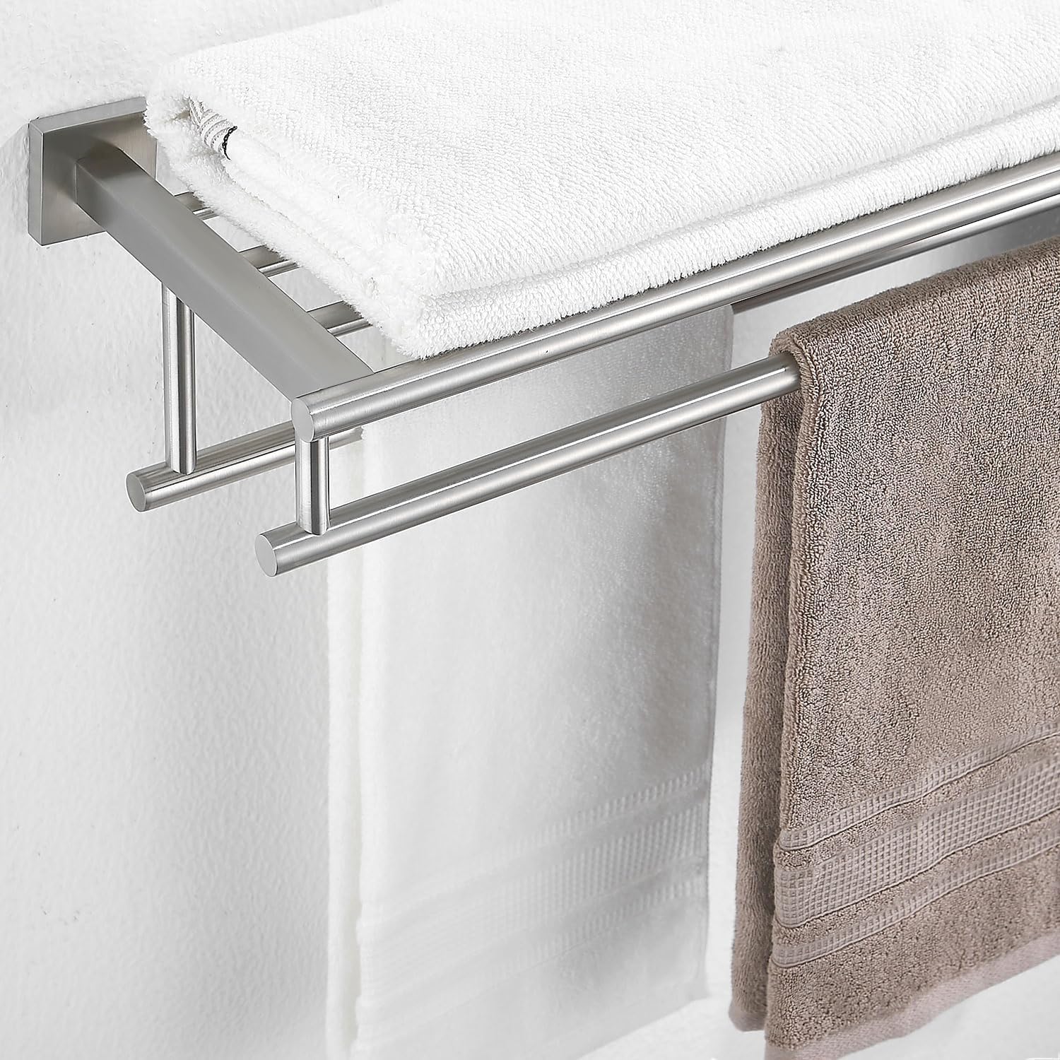 Toallero con estante de 32 pulgadas doble toallero para baño, soporte de toallas de baño de níquel cepillado